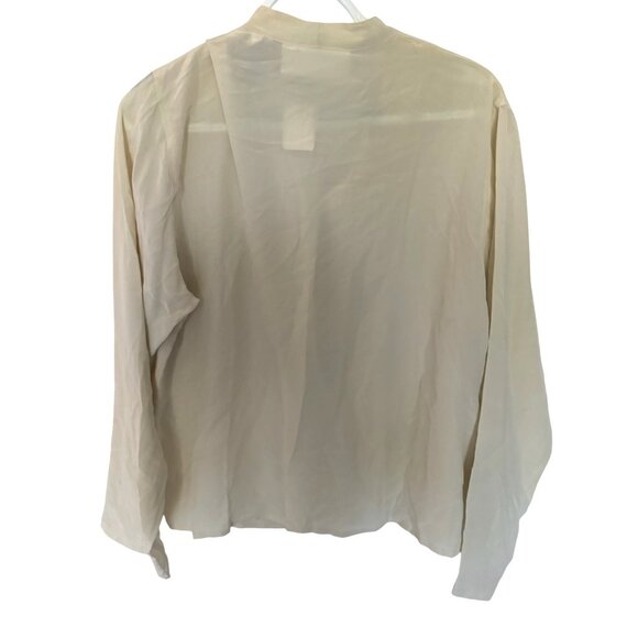 Pacific Silk Studio Womens Silk Blouse M Beige Button Front Long Sleeve - Picture 2 of 6